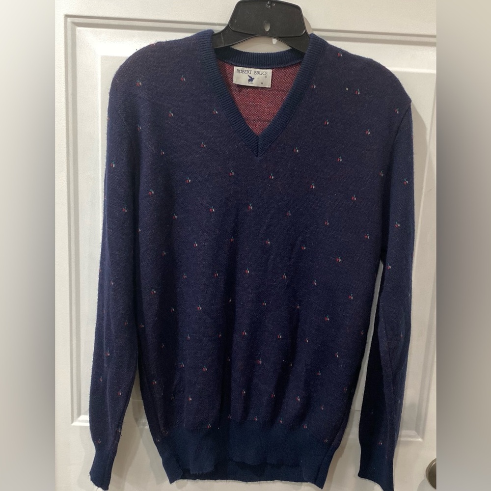 Vintage Robert Bruce Red and Blue Knit Sweater preppy size M